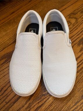 Women's White Slip-On Vans Perforated Casual Shoes